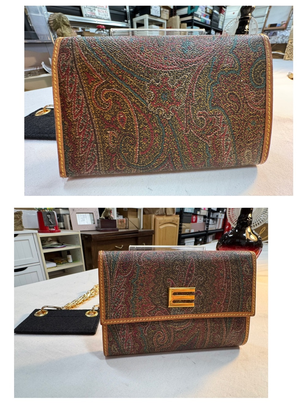 Etro Milano Paisley Leather wallet with Gold E Accent